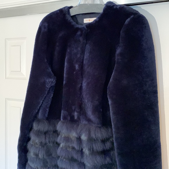 Full Length• Royal Blue•Lamb and Rabbit Fur Coat• Tory Burch - Picture 2 of 13